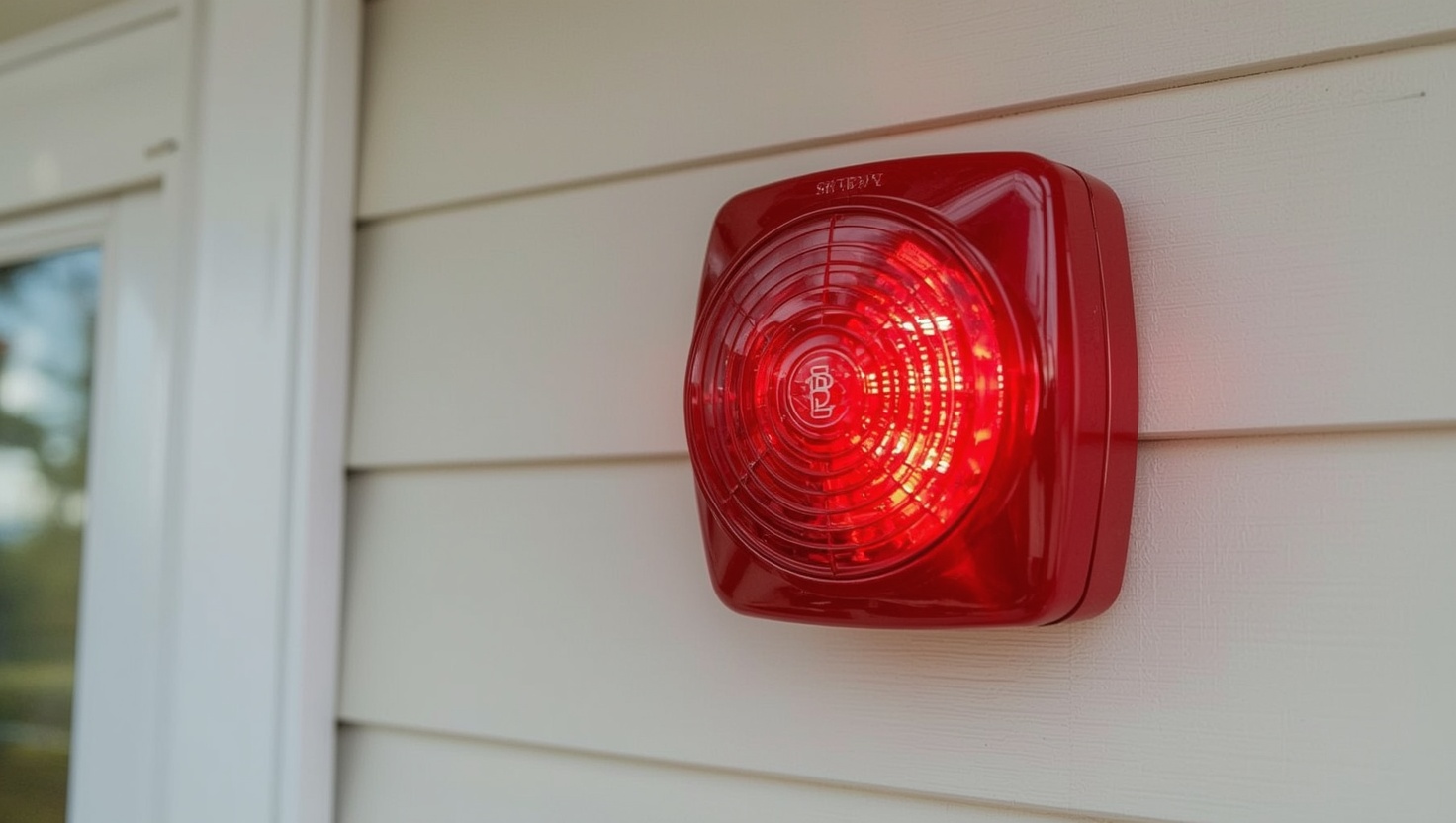 Rote Alarmsirene an Hauswand – Einbruchschutz Alarmanlage