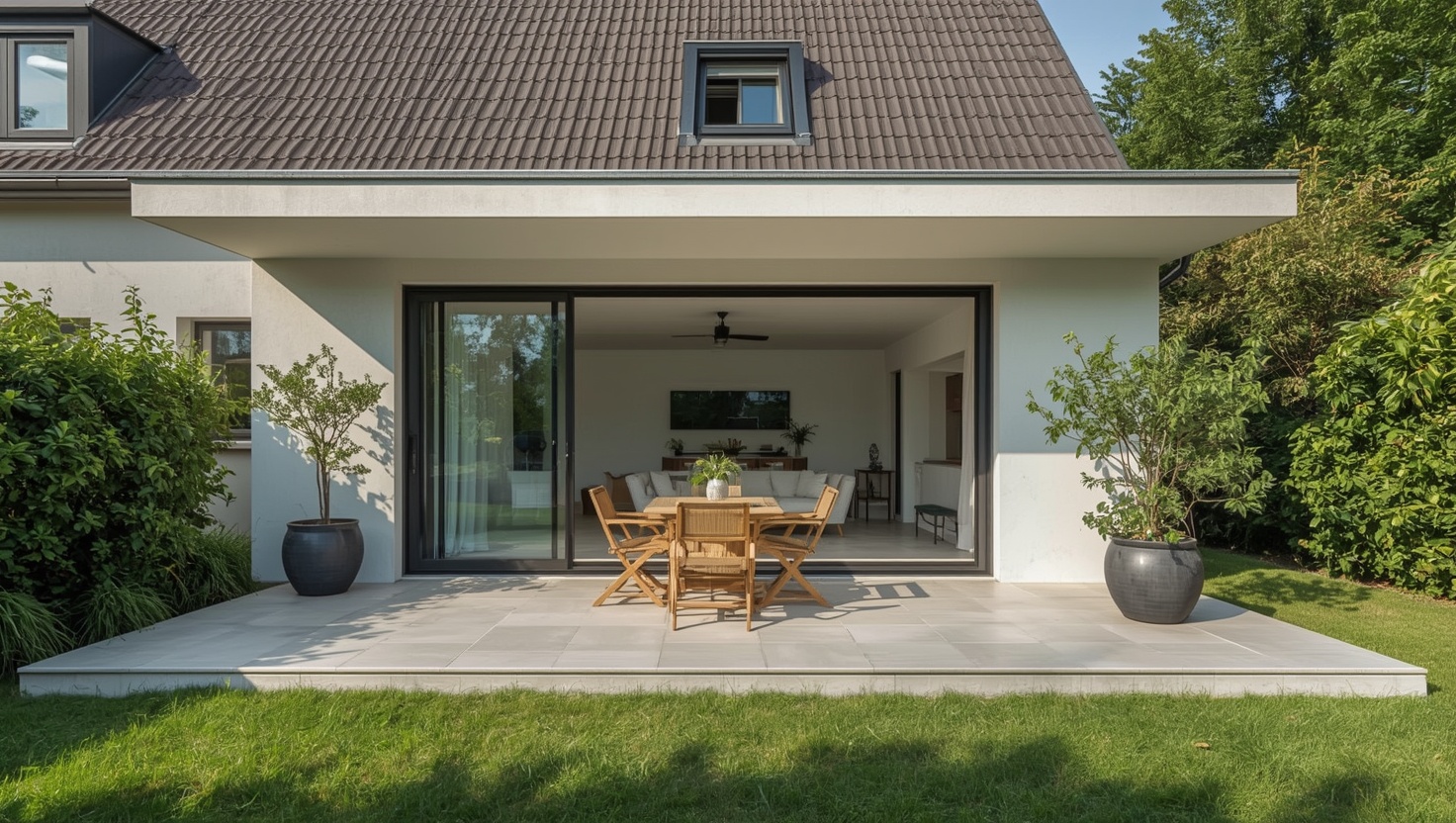 Ebenerdige Terrasse mit Schiebetür – Einbruchschutz Balkontür